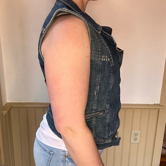 Guess Sleeveless Moto Denim Vest Grunge Biker Y2K Streetwear Distressed S Edgy - Picture 7 of 12
